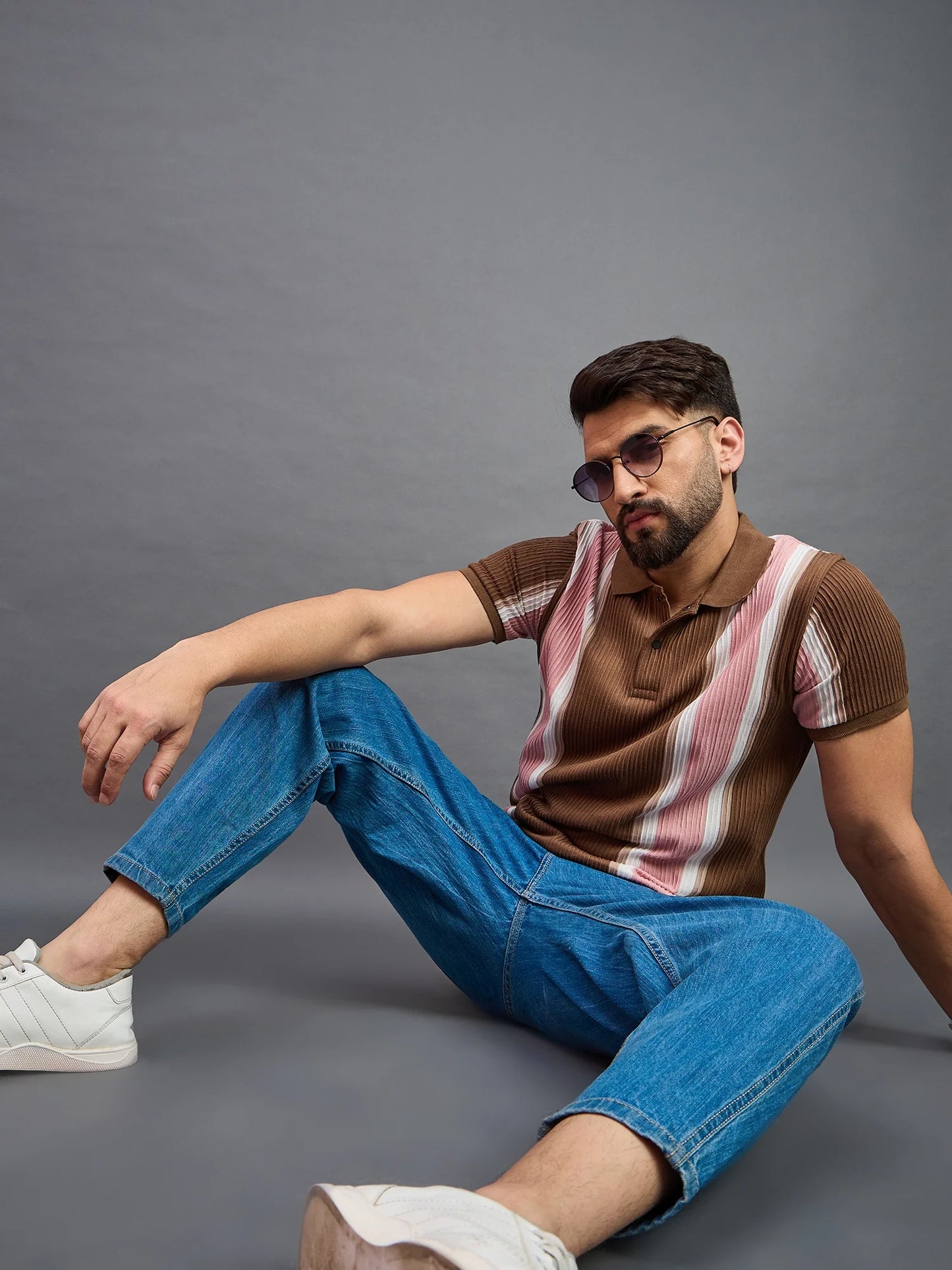 Men Polo Brown Striped T-Shirts