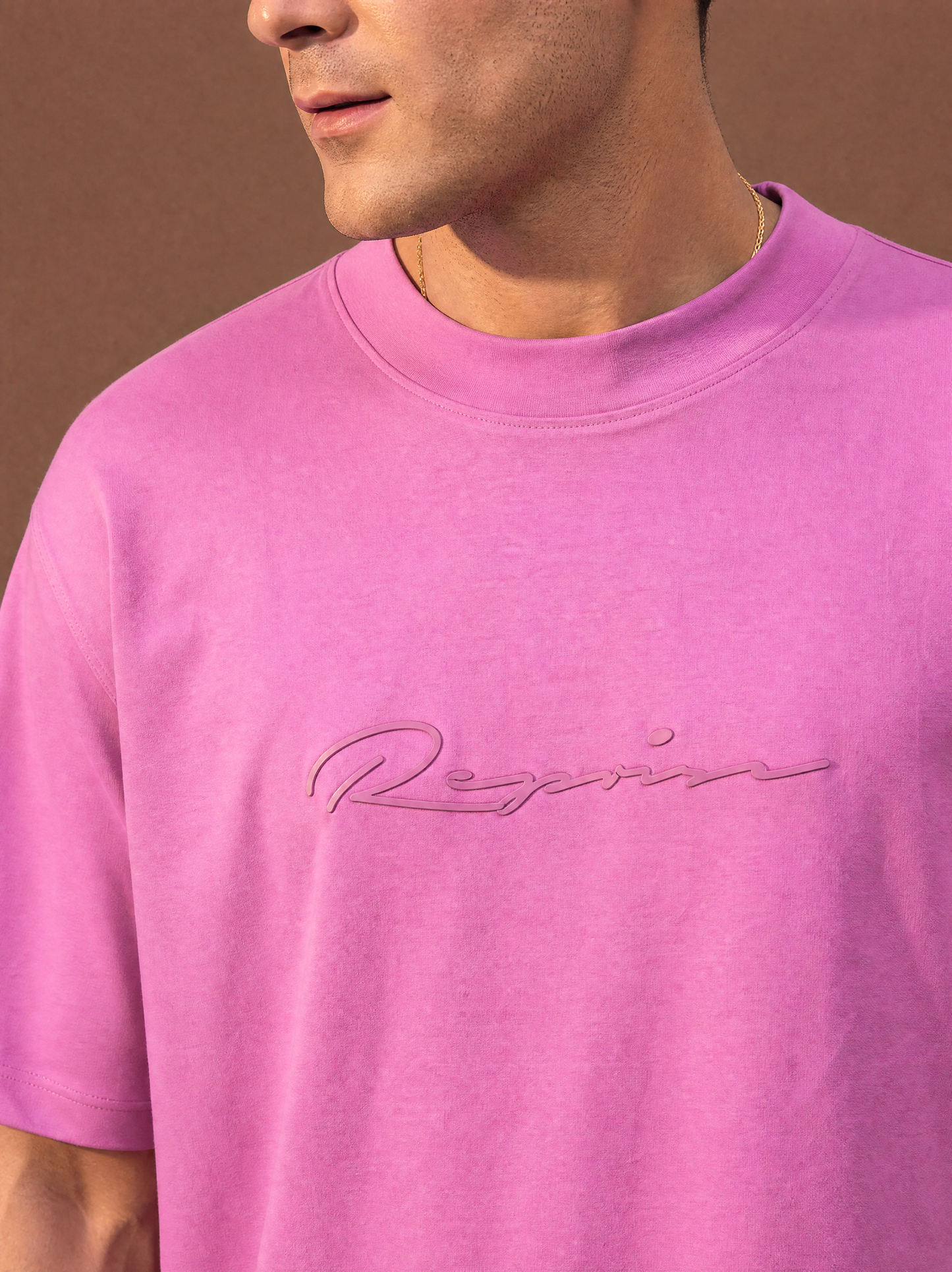 Men Oversize Printed Round Neck T-shirt Pink