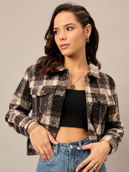 Women Checked Jacket Black