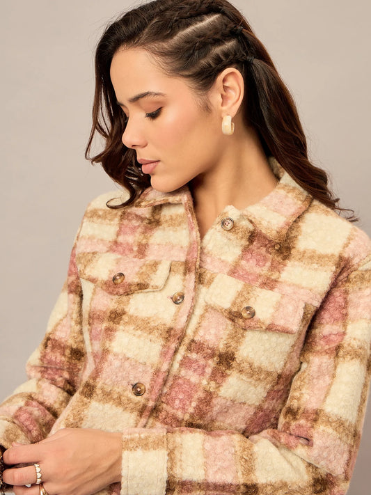 Women Checked Jacket Pink - Reprise