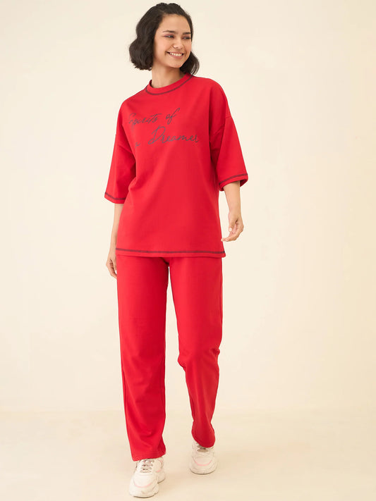 Women Red Oversize Co-ord Set - Reprise