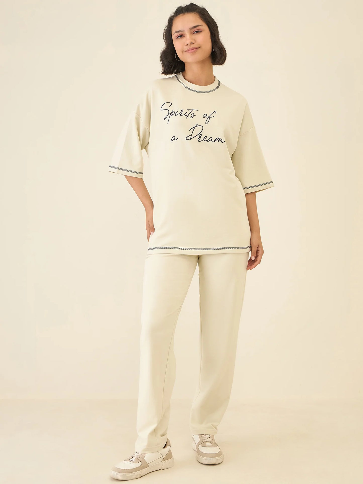Women Cream Oversize Co-ord Set - Reprise