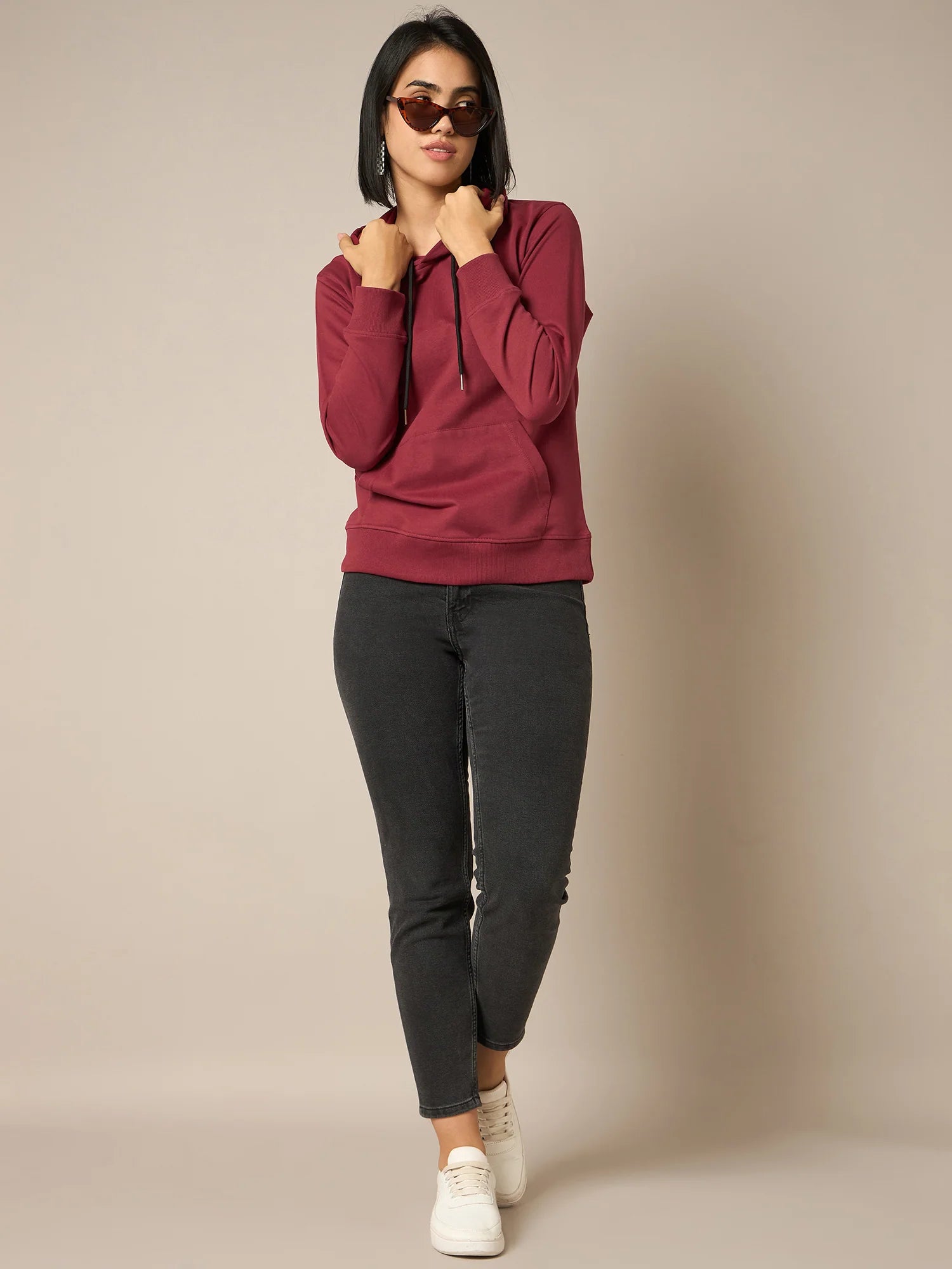 Women Maroon Solid Hoodie - Reprise
