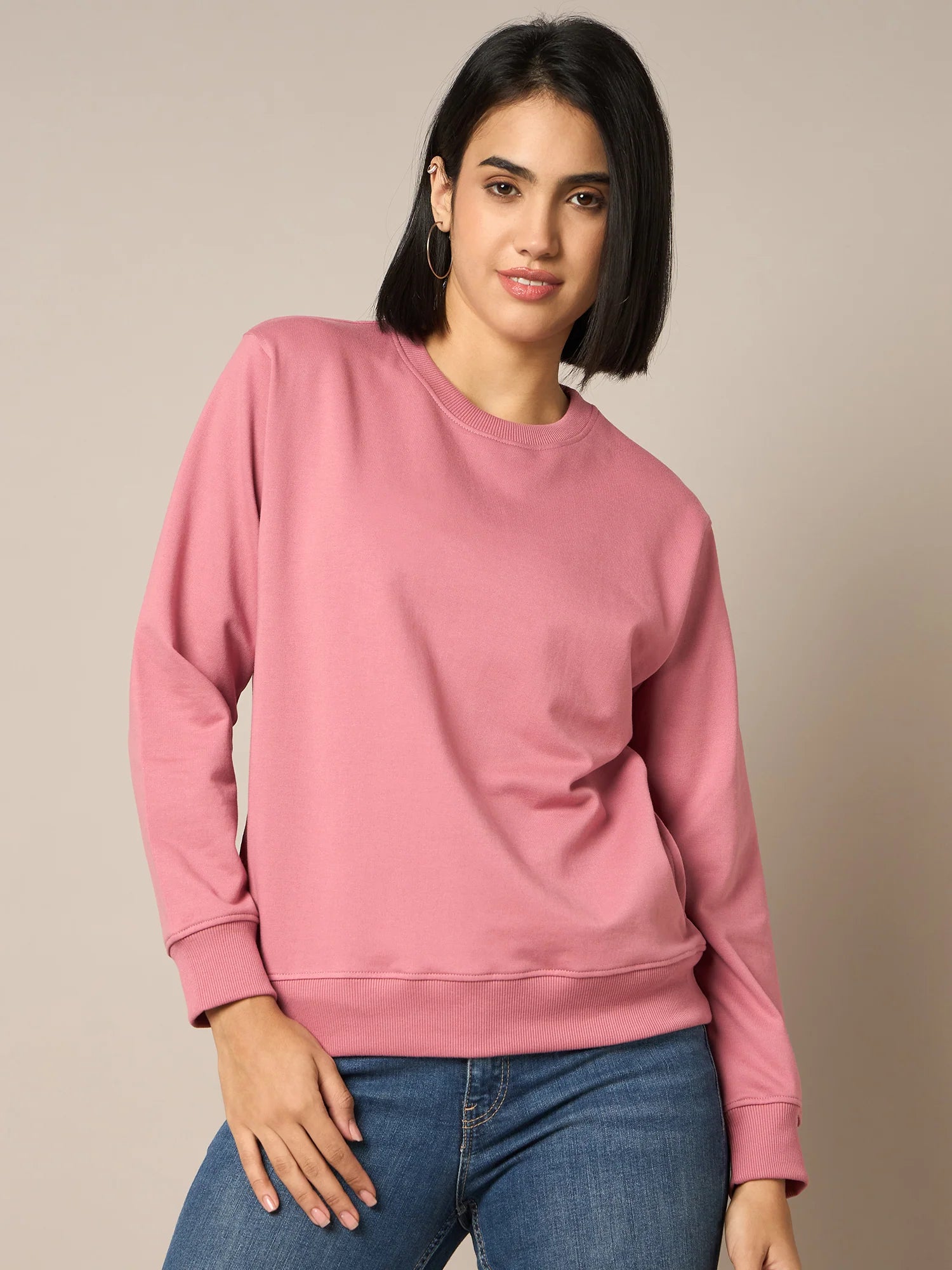 Women Pink Round Neck Sweatshirt - Reprise