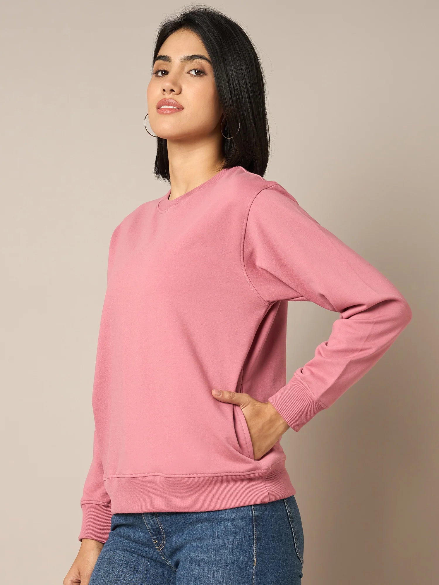 Women Pink Round Neck Sweatshirt - Reprise