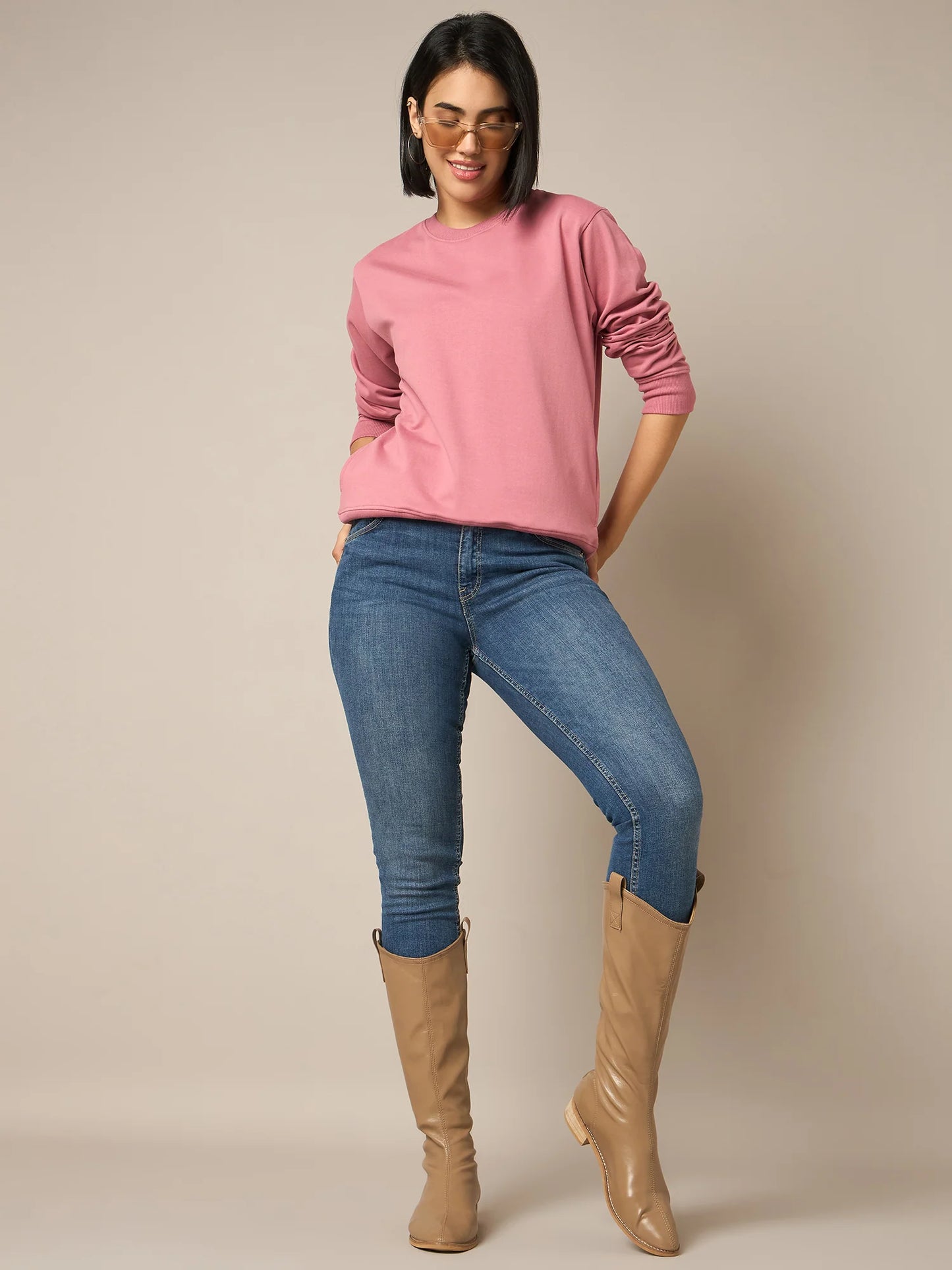 Women Pink Round Neck Sweatshirt - Reprise