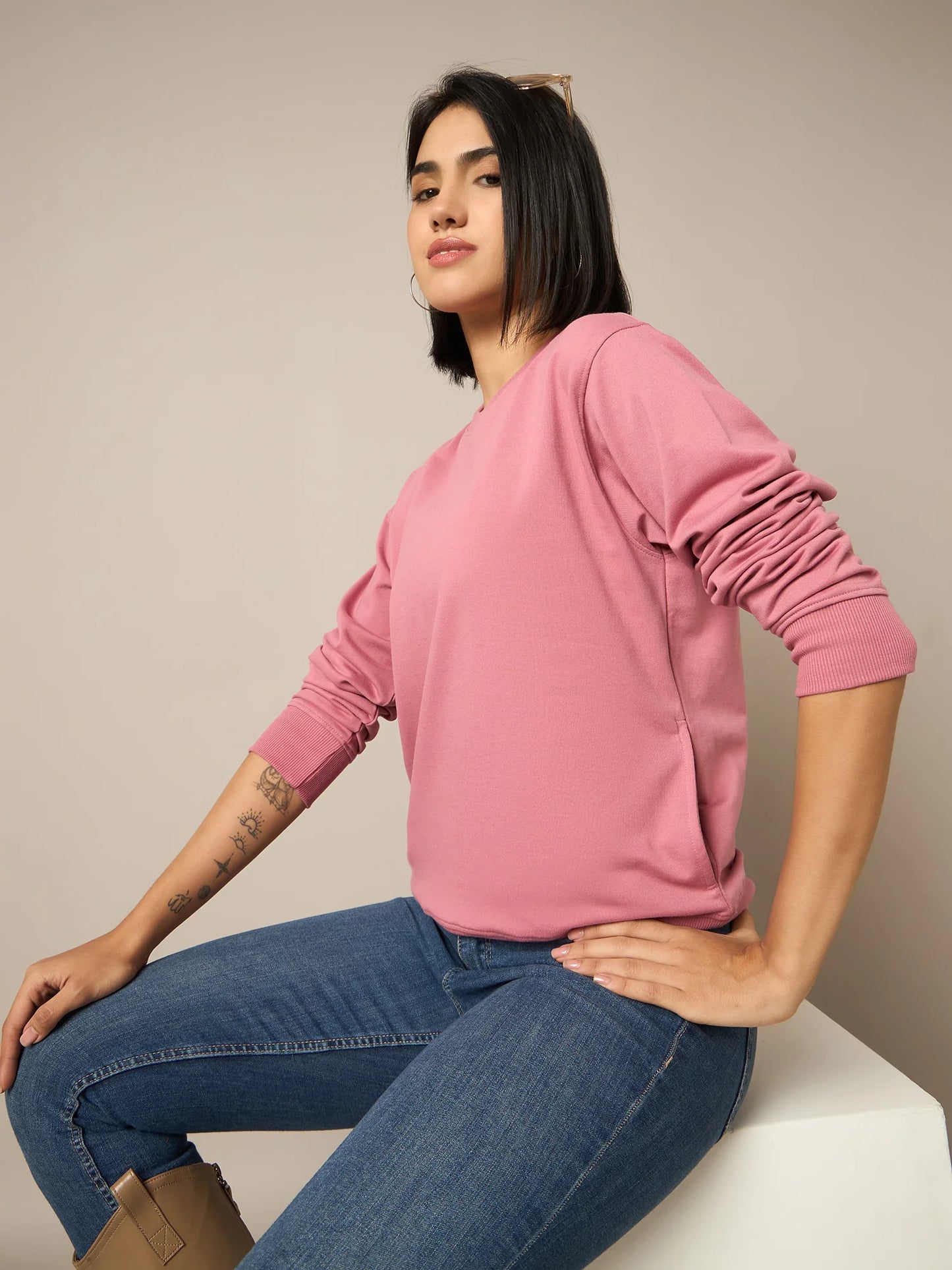 Women Pink Round Neck Sweatshirt - Reprise