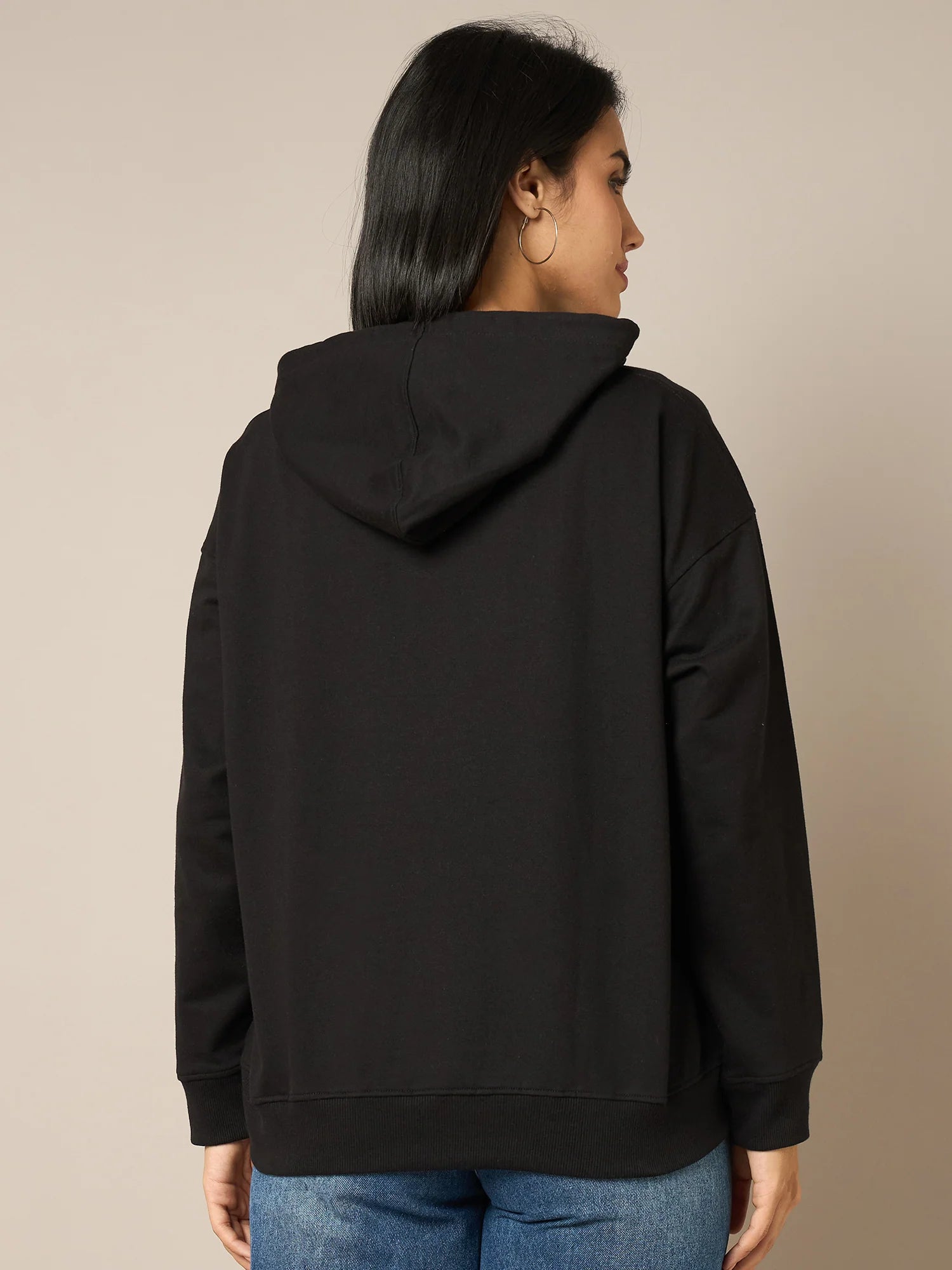 Women Black Printed Hoodie - Reprise