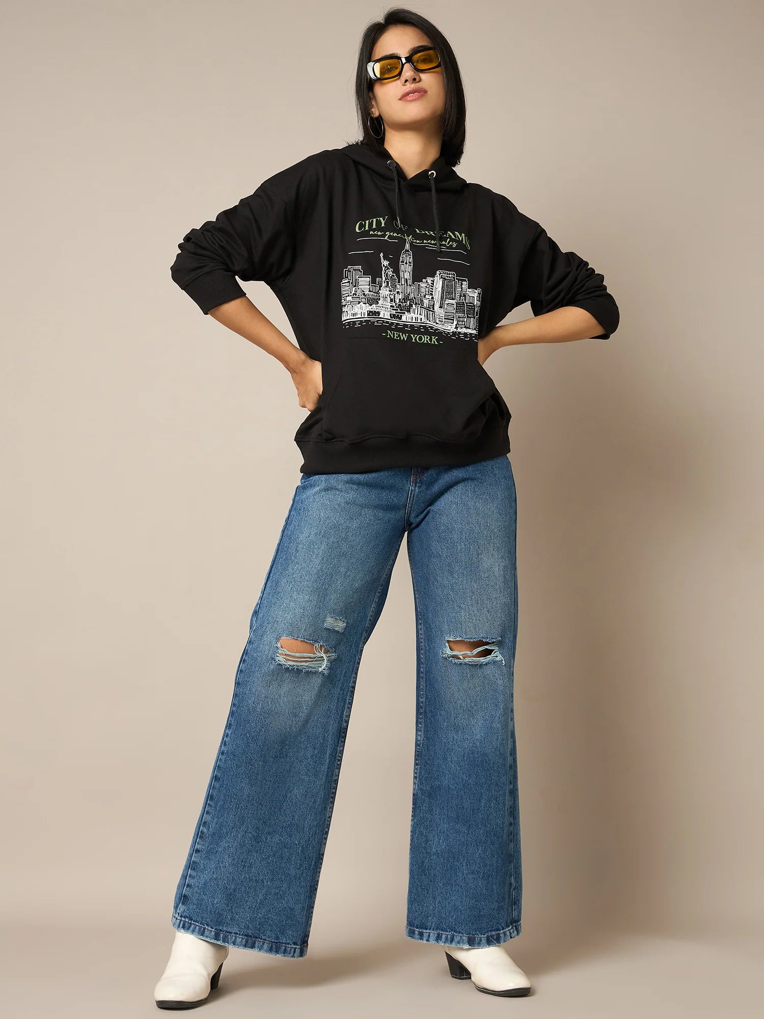 Women Black Printed Hoodie - Reprise