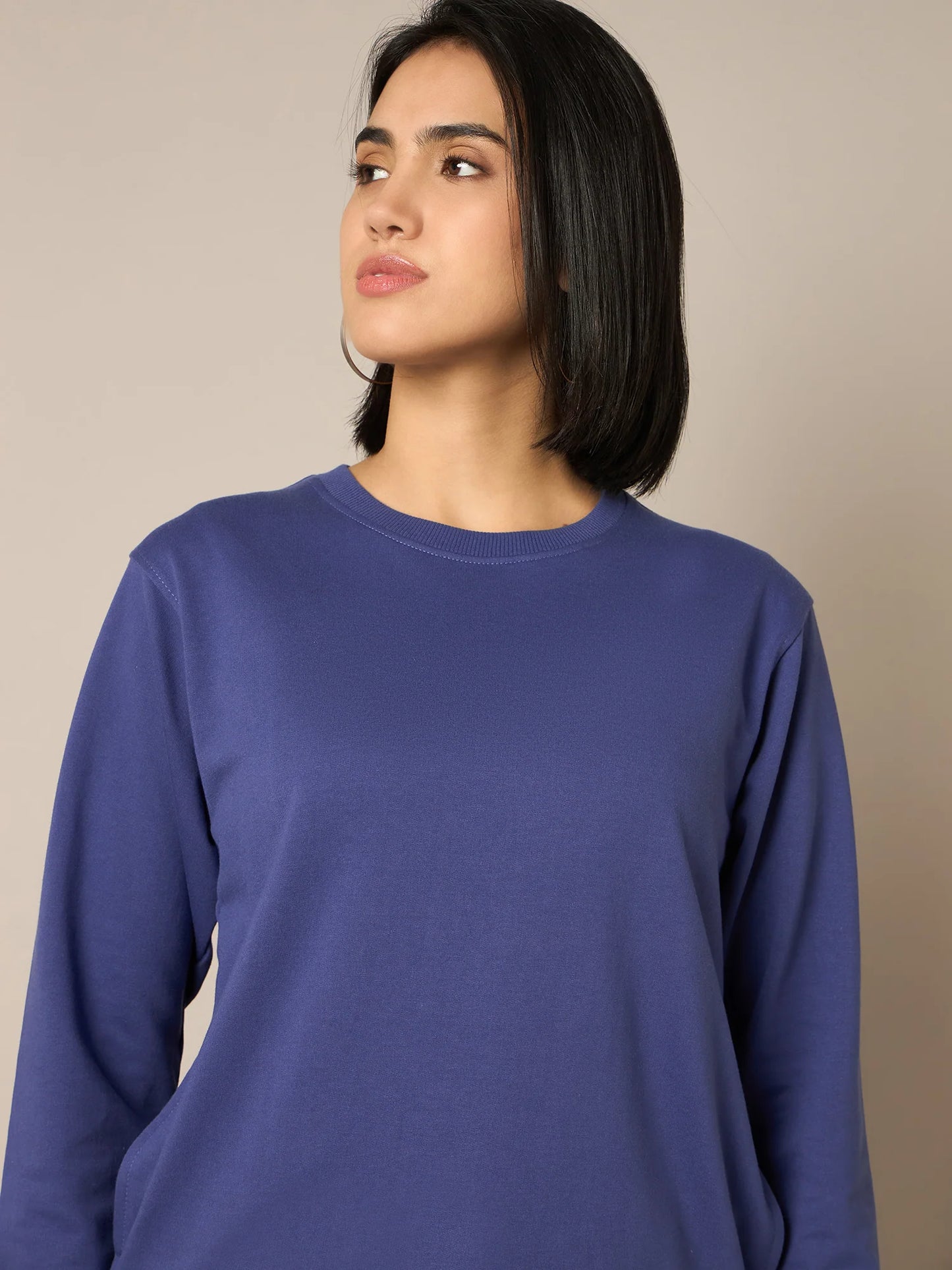 Women Blue Printed Round Neck Sweatshirt