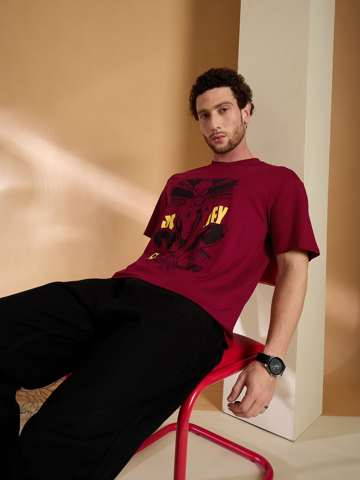 Reprise x Spiderman Maroon Printed Round Neck Tshirt