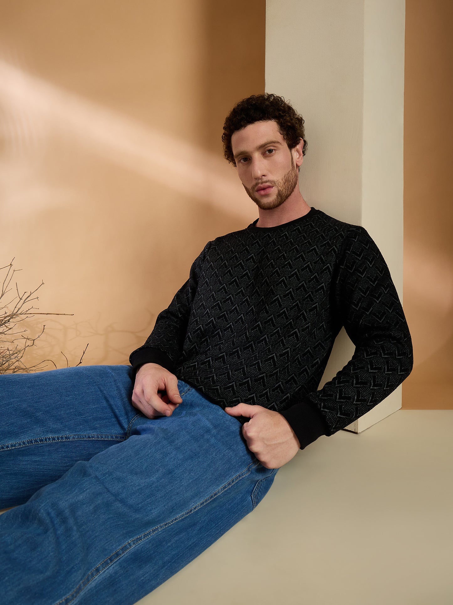 Textured Pullover Full Sleeves Round Neck Sweatshirt