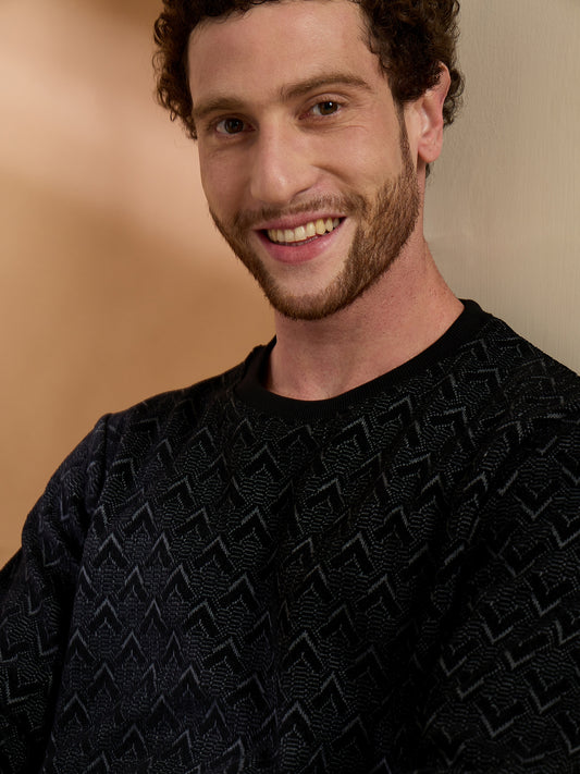 Textured Pullover Full Sleeves Round Neck Sweatshirt