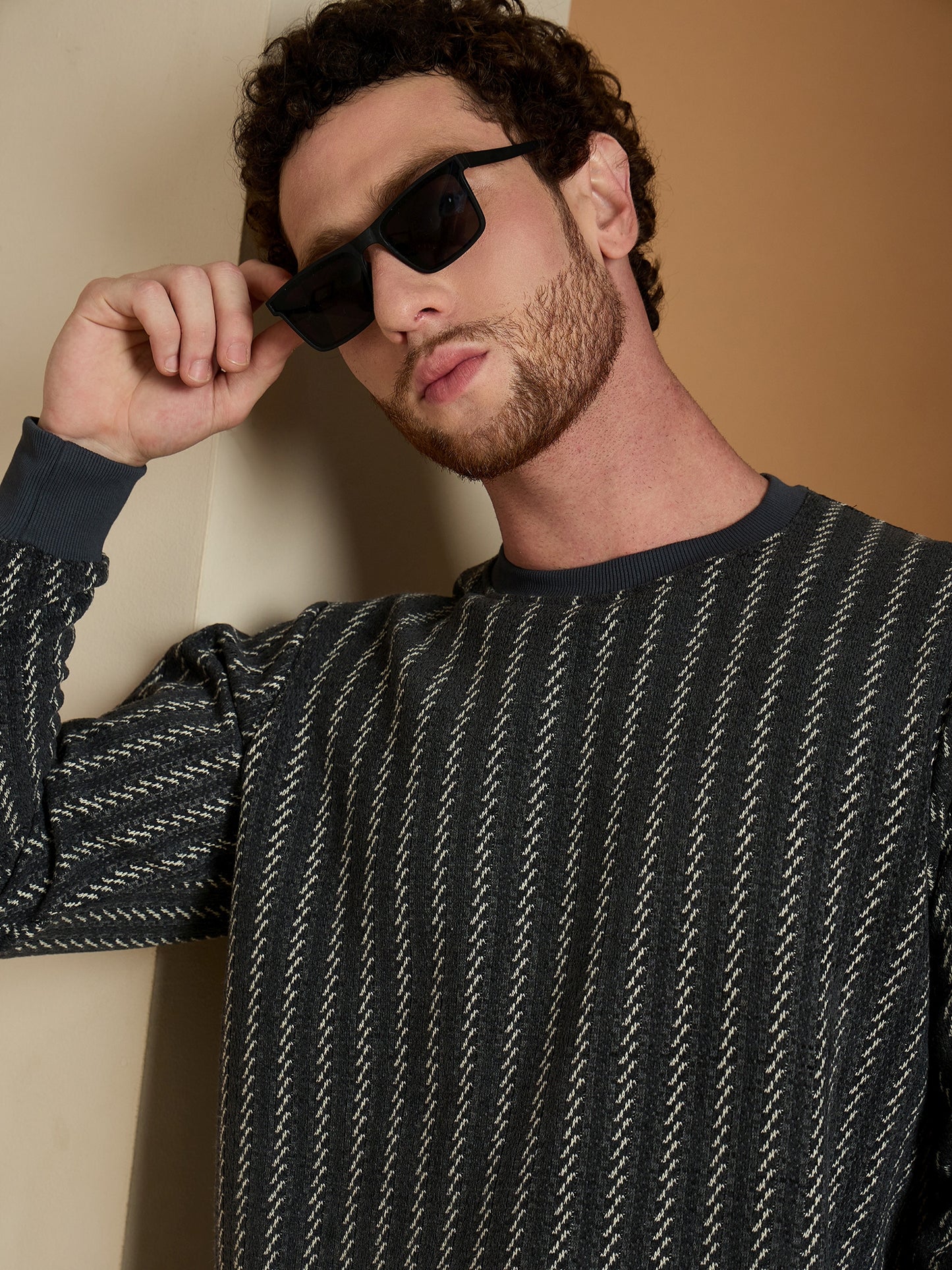 Textured Pullover Full Sleeves Round Neck Sweatshirt