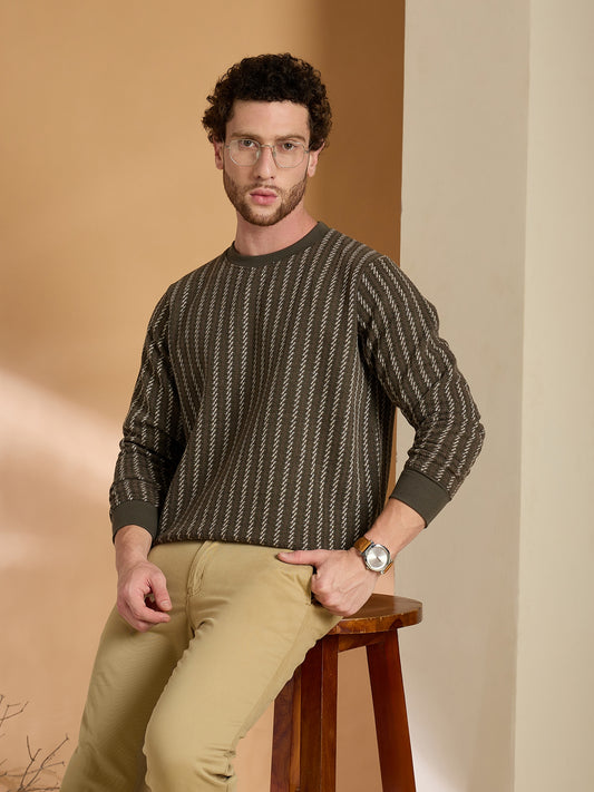 Textured Pullover Full Sleeves Round Neck Sweatshirt