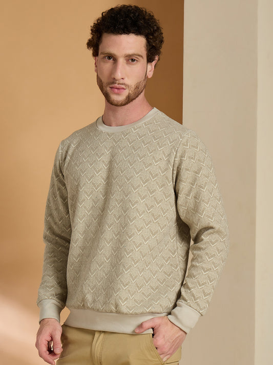 Textured Pullover Full Sleeves Round Neck Sweatshirt