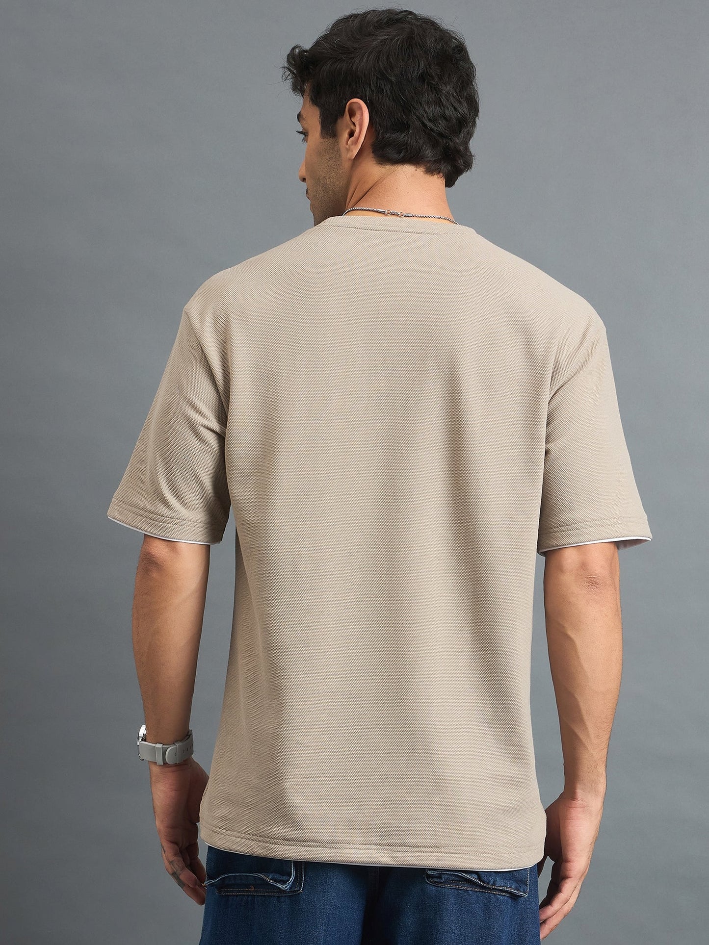 Men Oversized Round Neck Drop shoulder T-shirt Beige