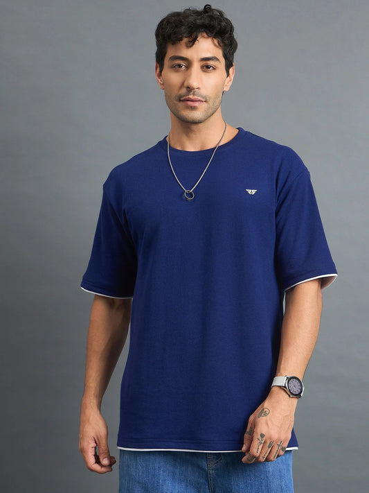 Men Oversized Round Neck Drop shoulder T-shirt Royal Blue