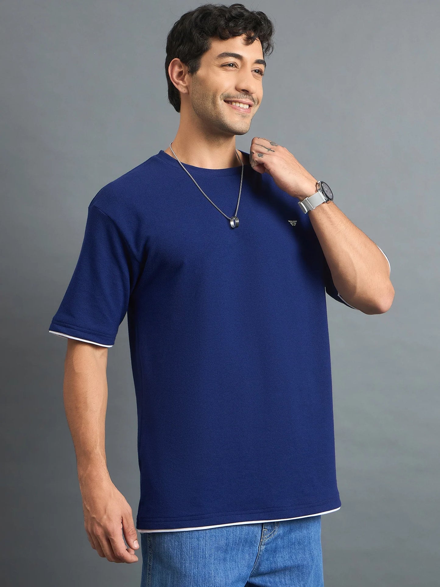 Men Oversized Round Neck Drop shoulder T-shirt Royal Blue