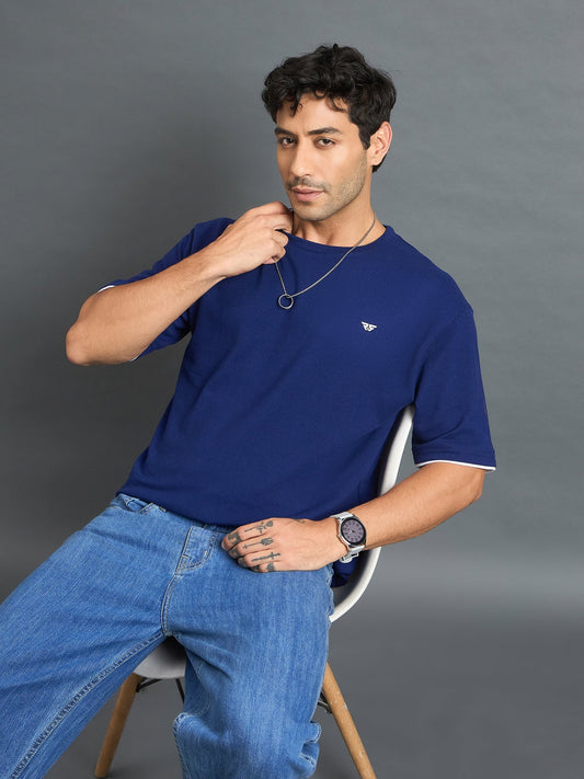 Men Oversized Round Neck Drop shoulder T-shirt Royal Blue