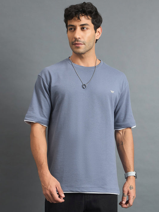 Men Oversized Round Neck Drop shoulder T-shirt Blue