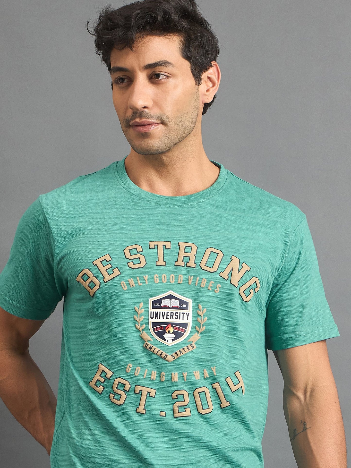 Men Printed Round Neck T-shirt Sea Green