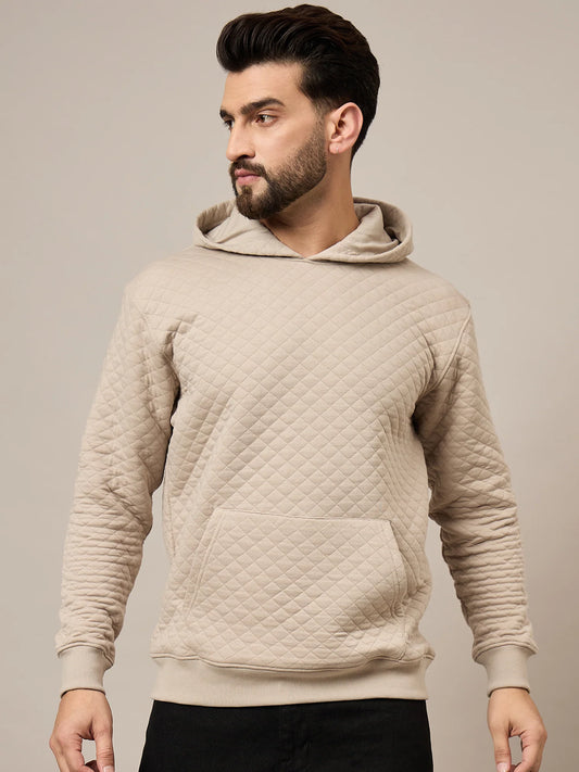 Men Textured Beige Quilted Hoodie - Reprise