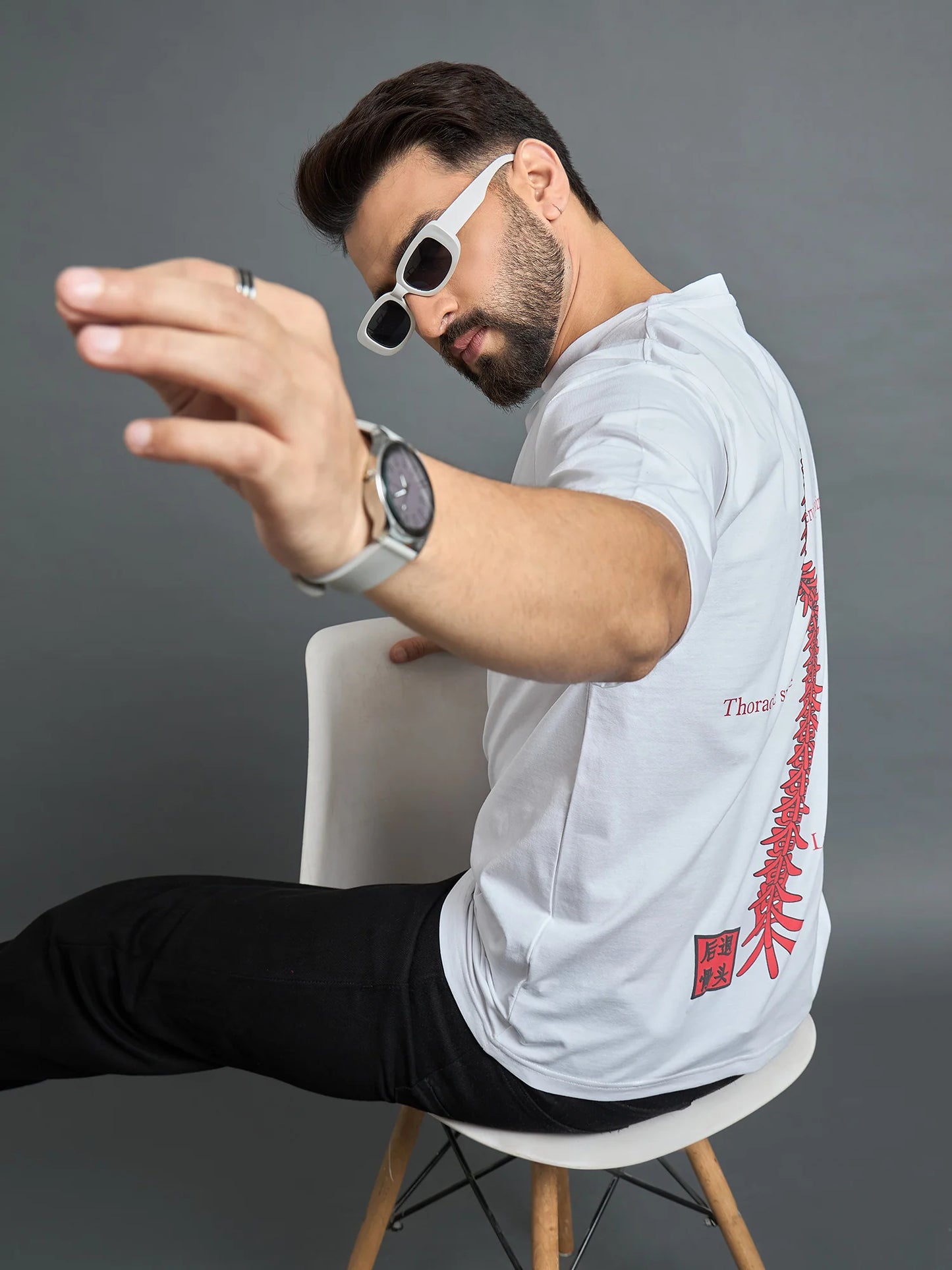 Men Drop Shoulder Printed Tee White