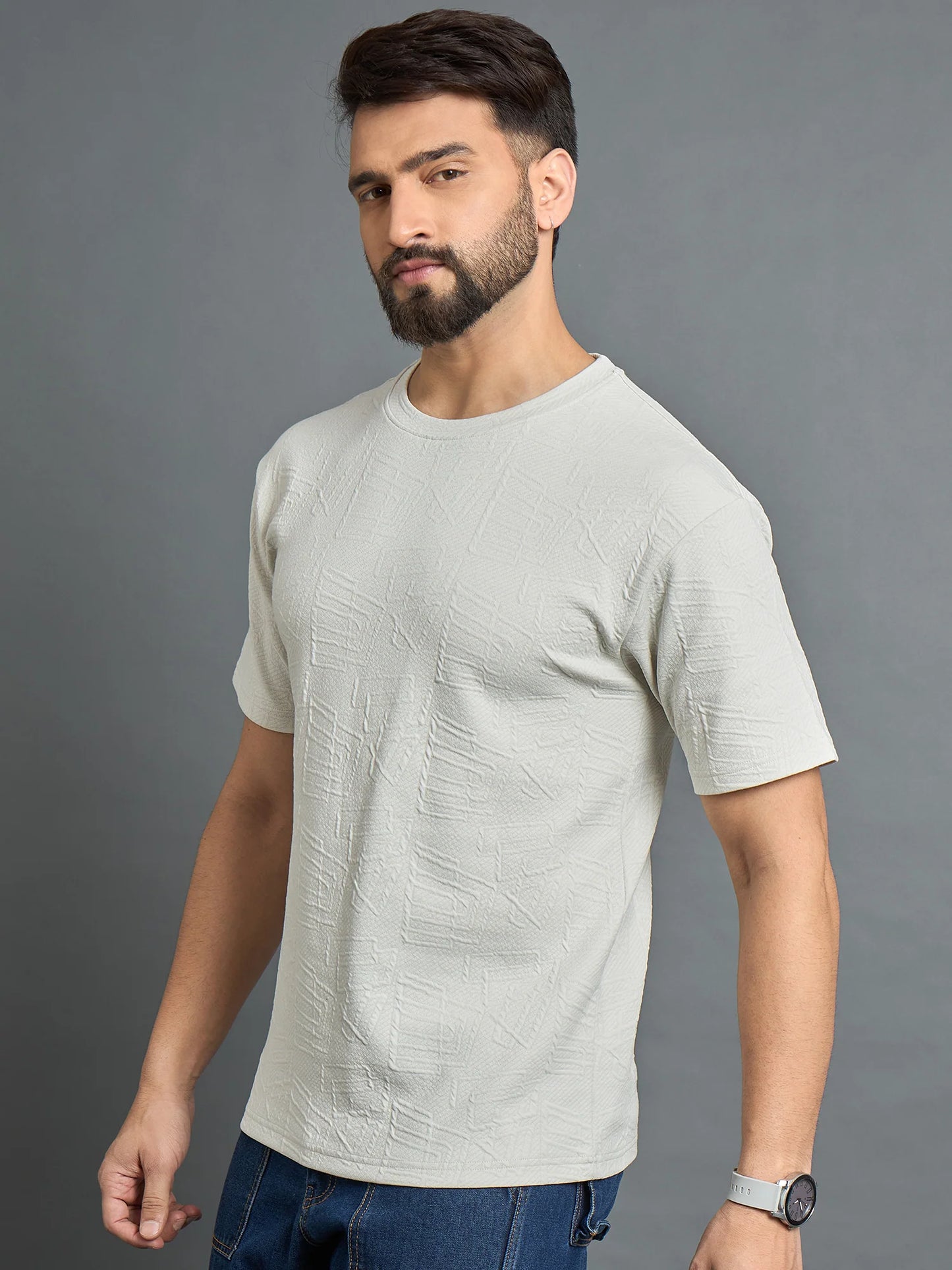 Men Drop Shoulder Textured Tee Off White