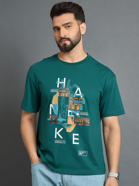 Men Printed Drop Shoulder Tee Teal