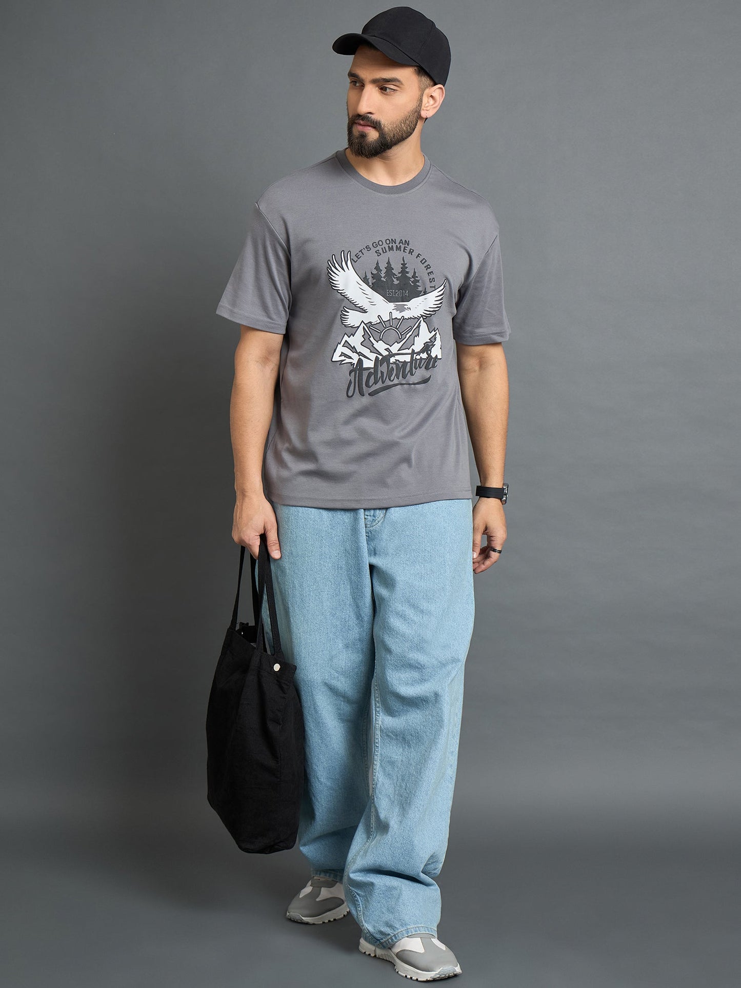 Men Drop Shoulder Tee Grey