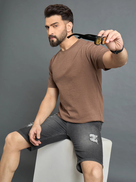Men Drop Shoulder Tee Brown