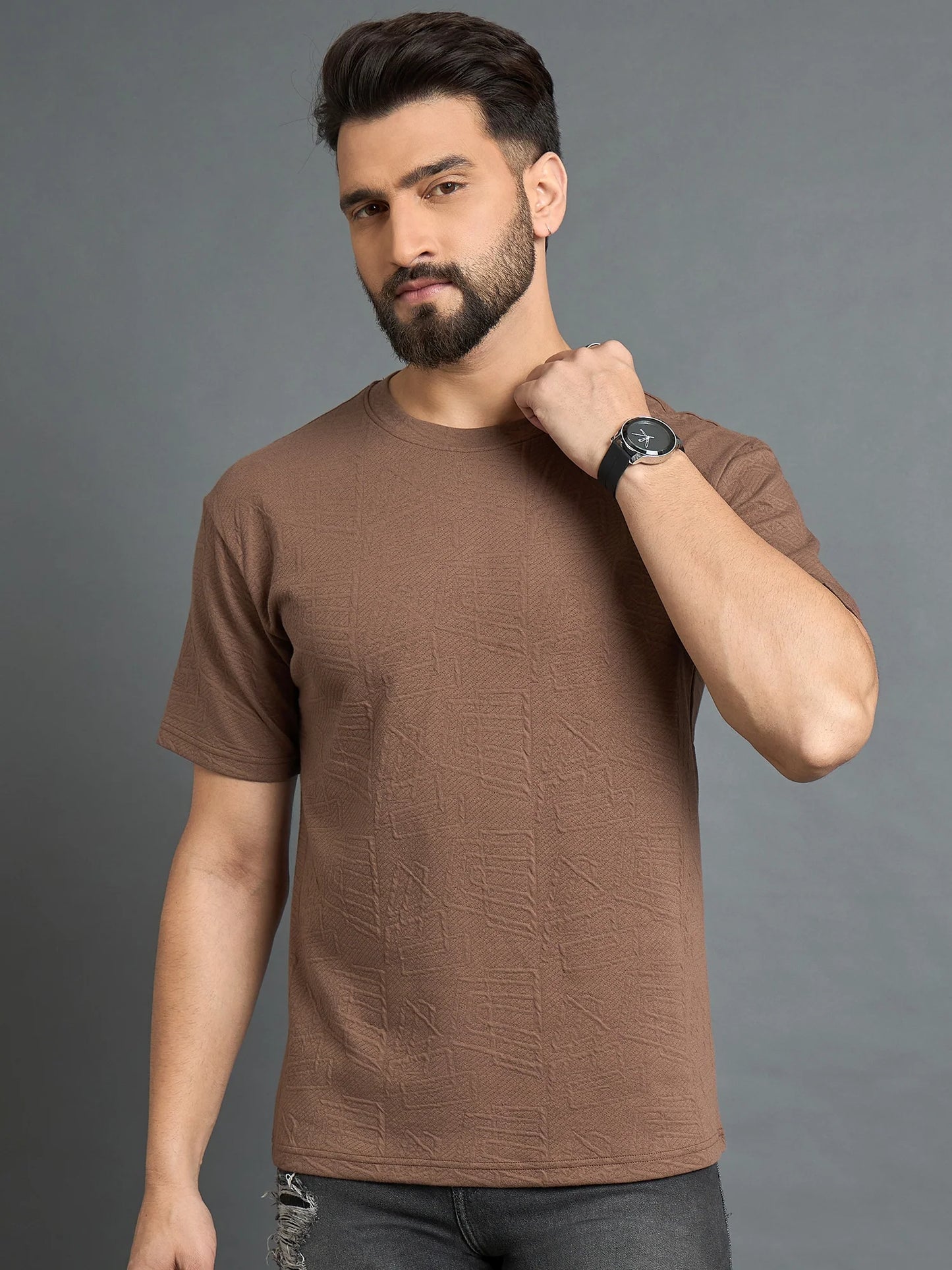 Men Drop Shoulder Tee Brown