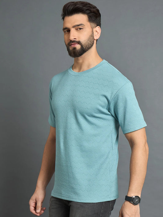 Men Oversized Textured Drop Shoulder Tee Sky Blue