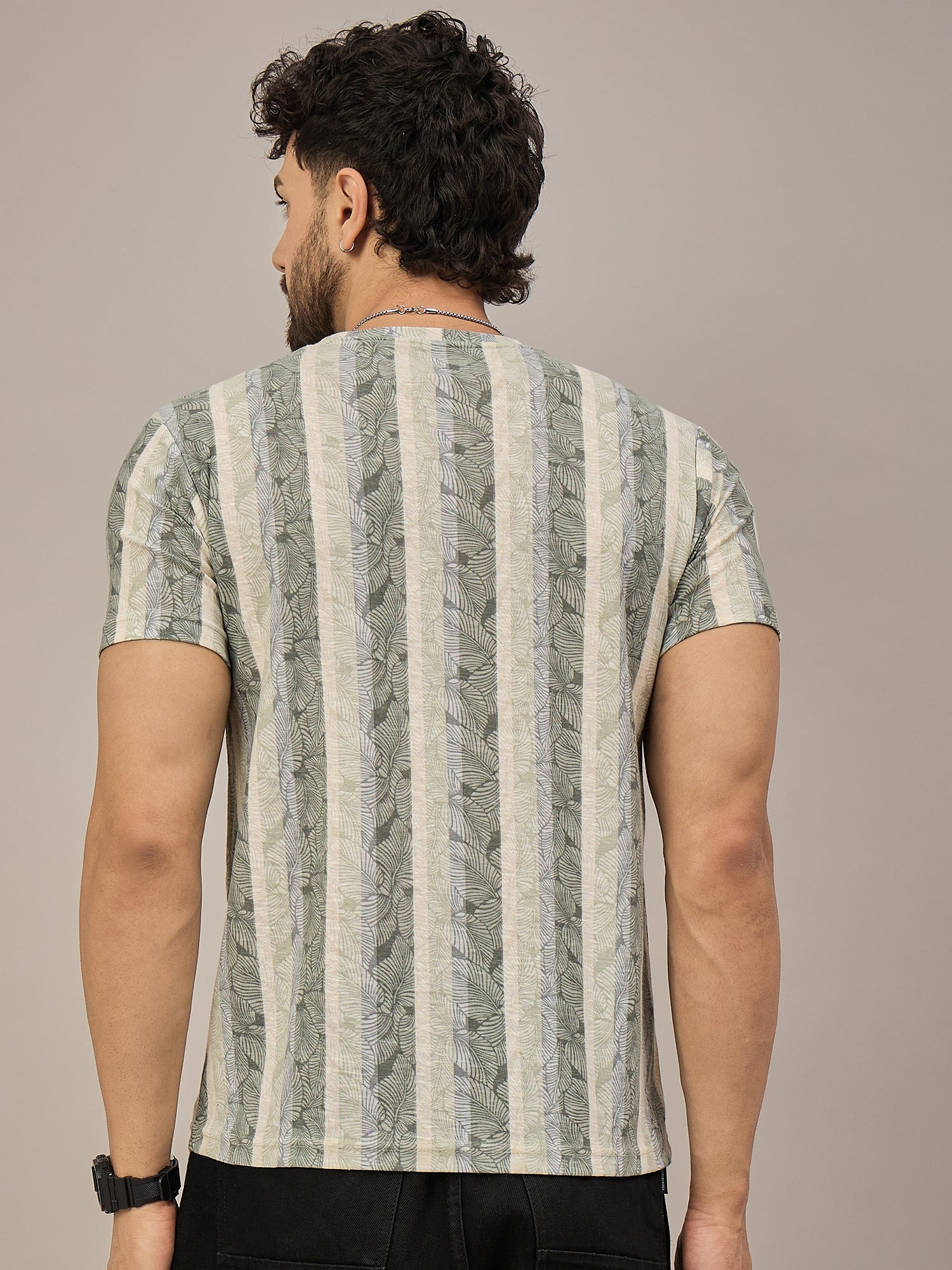 Men Striped T-shirt Green & Light Blue