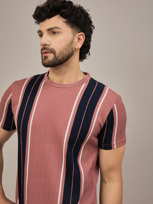 Men Striped T-shirt Rust and Black