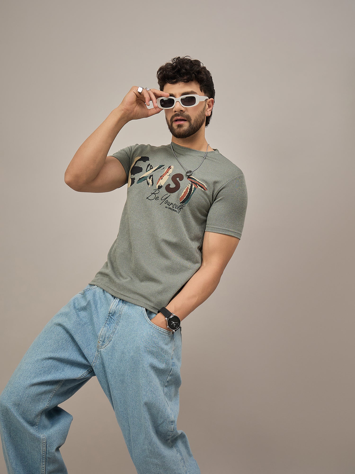 Men Round Neck T-shirt Green