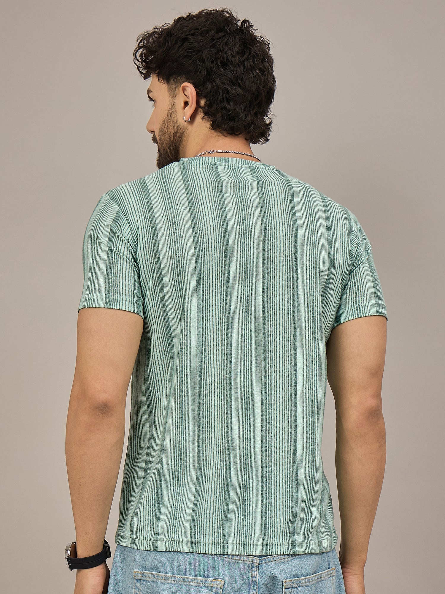 Men Striped T-shirt Green
