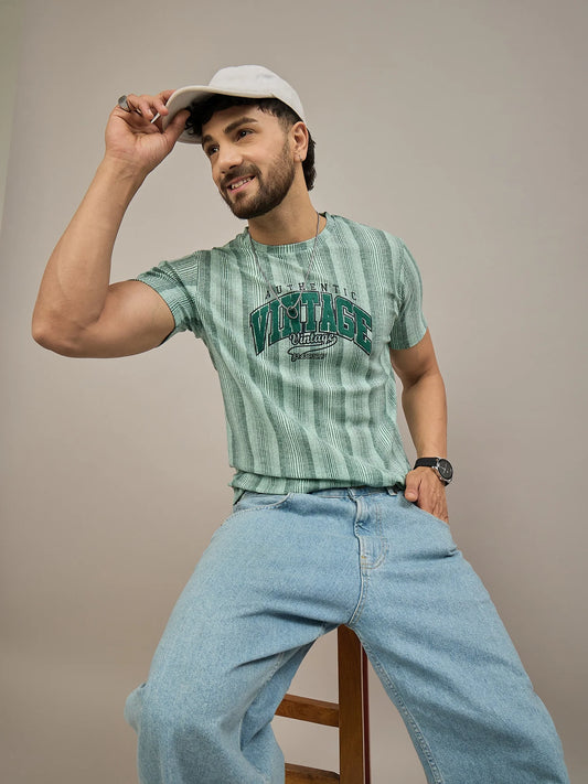 Men Striped T-shirt Green