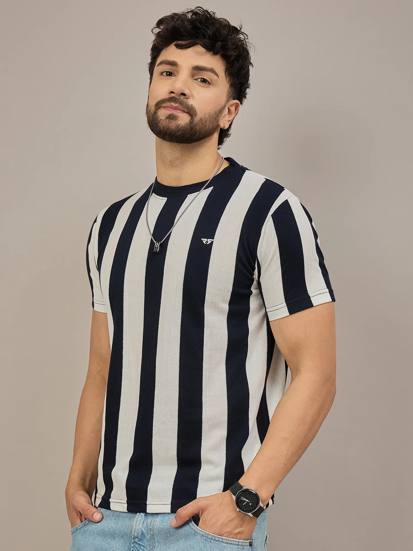 Men Striped T-Shirt Black and White