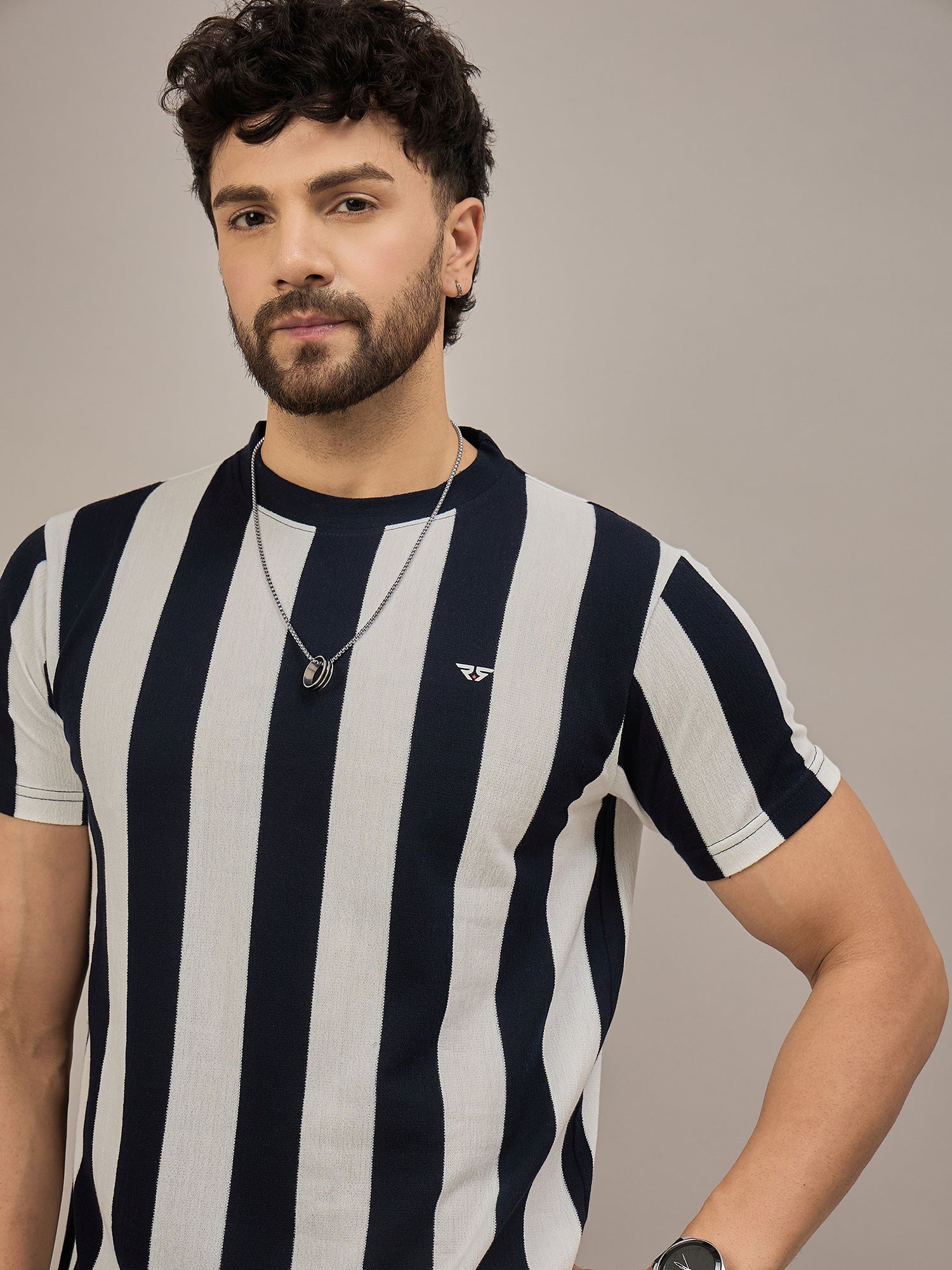 Men Striped Black & White