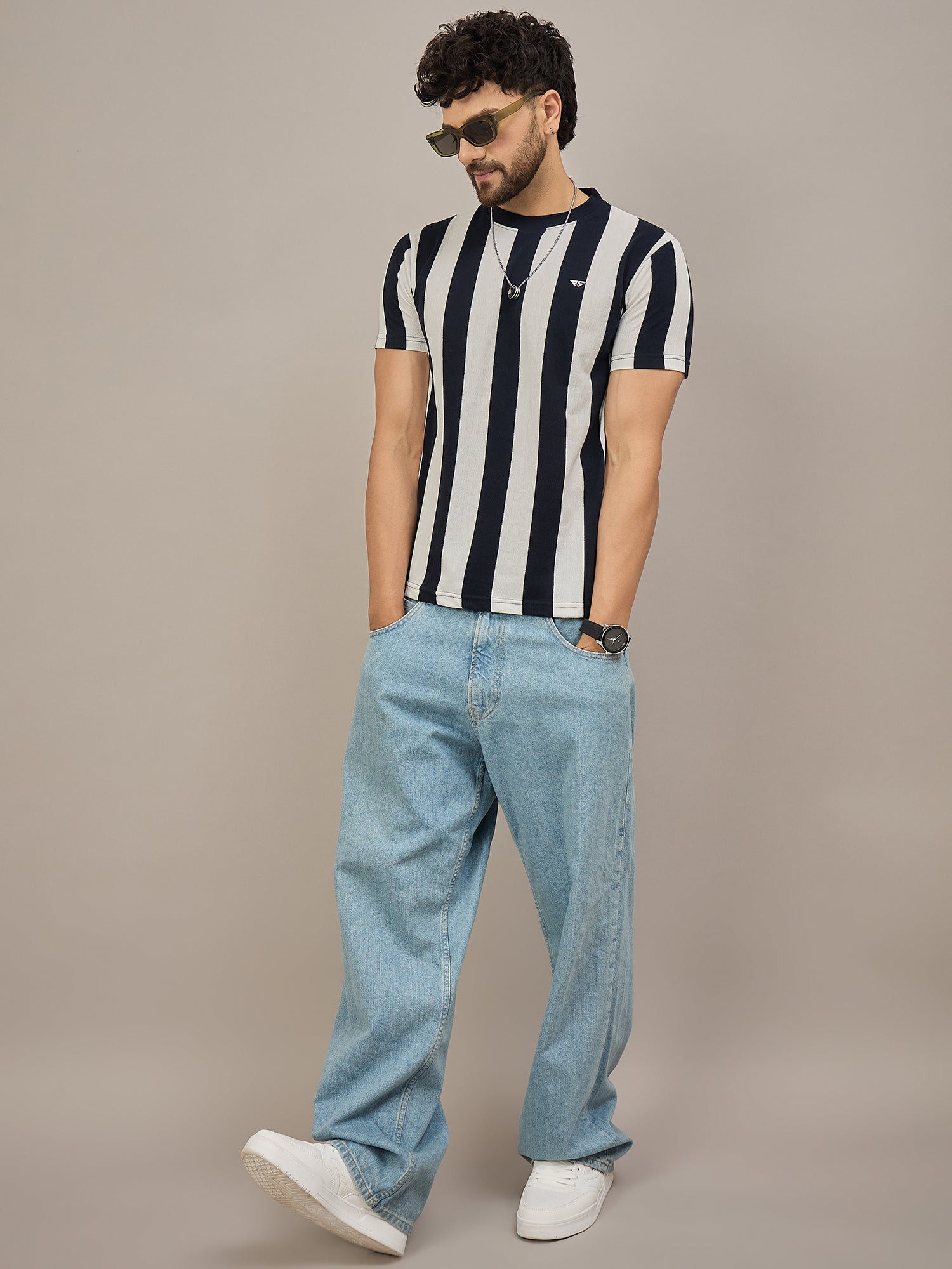 Men Striped Black & White