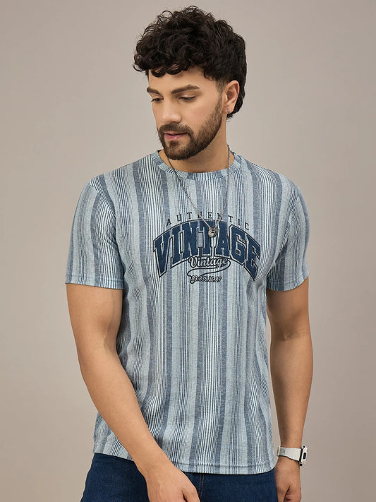 Men Striped T-shirt Blue