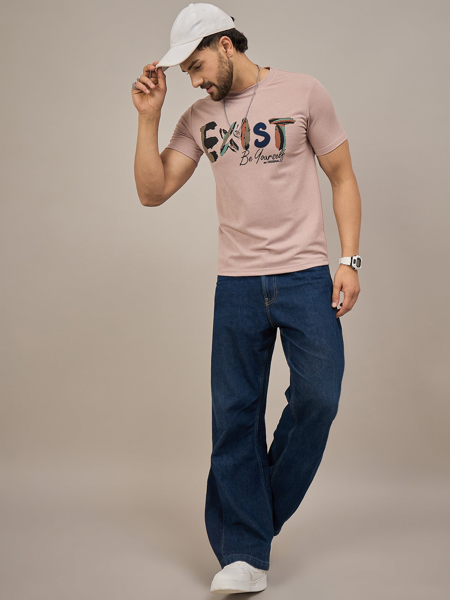 Men Round Neck T-shirt Pink