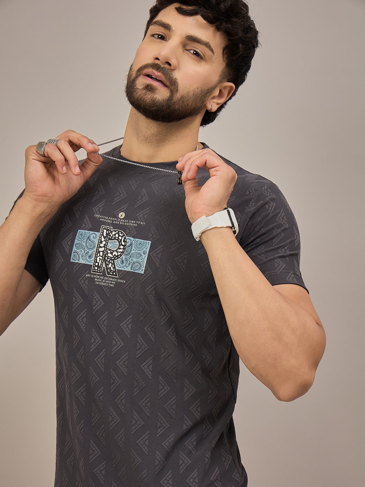 Men Round Neck T-shirt Black