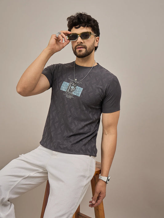 Men Textured Round Neck T-shirt Black