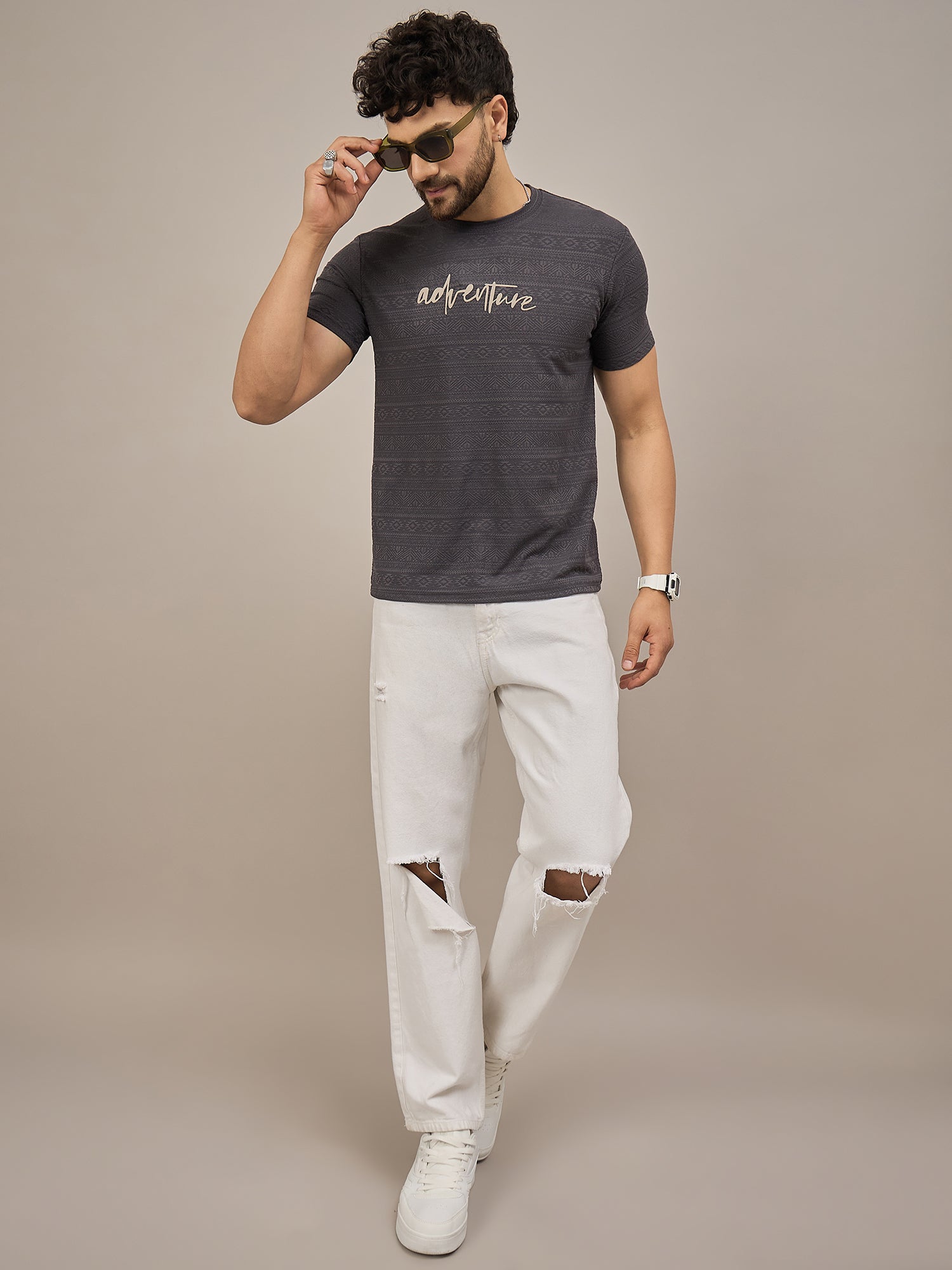 Men Round Neck T-shirt Black