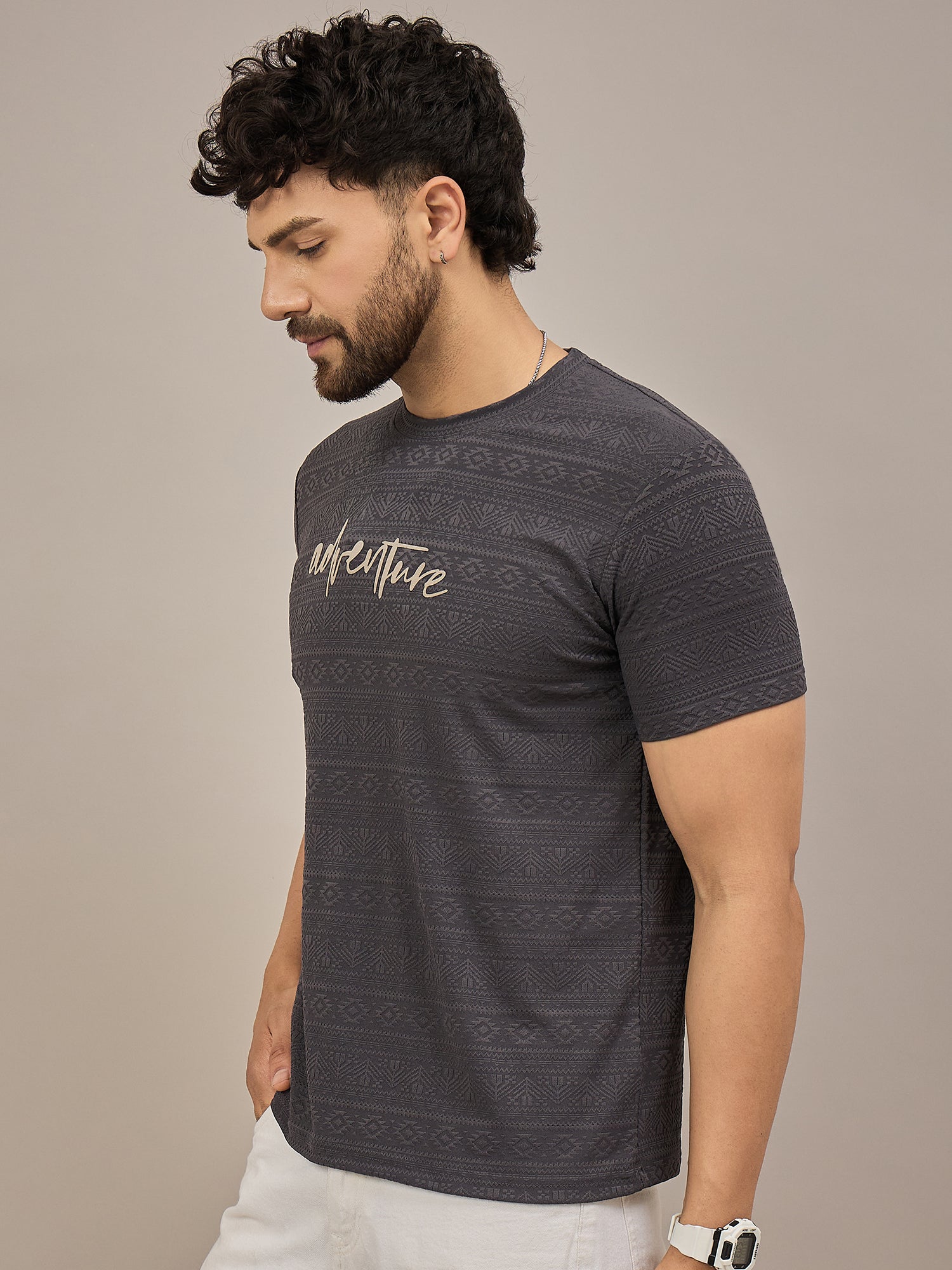 Men Round Neck T-shirt Black
