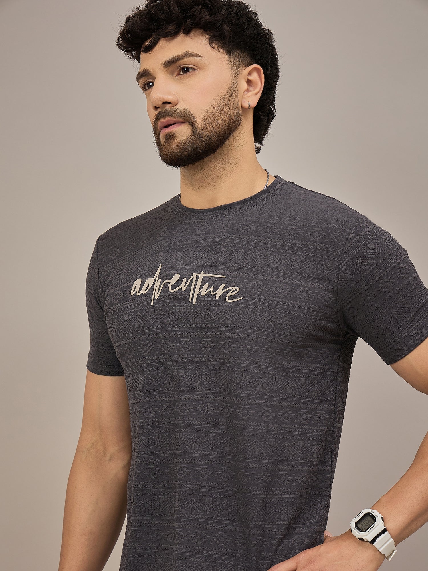 Men Round Neck T-shirt Black