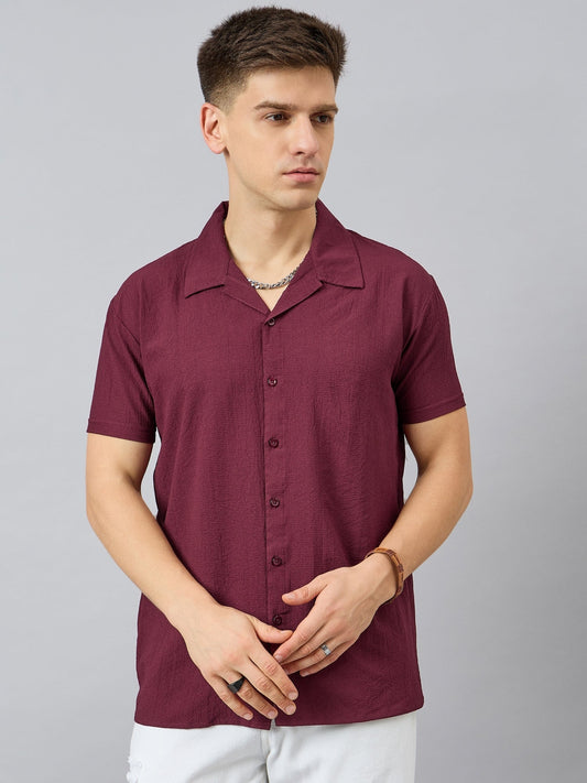 Men Regular Fit Spread Collar Shirt Maroon - Reprise